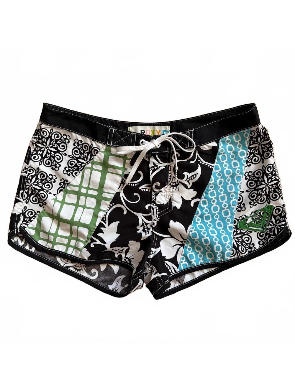 Y2K Roxy Surfer Board Swim Mini Shorts Surf Trunks Black Vintage Junior's 30"